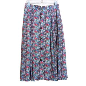 Alphorn Trachtenmode German Floral Button Front Midi Skirt Lined Oktoberfest